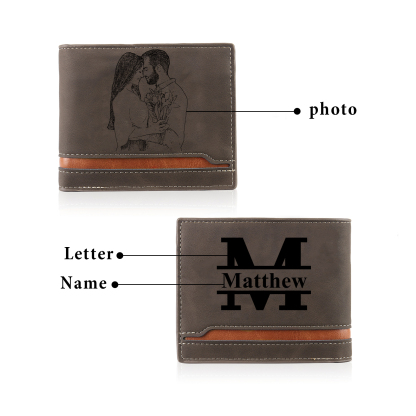 Personalized Men’s Wallet & Keyring Set – Custom Gift Box with Photo, Name, Letter, and Text – Valentine’s Day Gift for Him | Jessemade