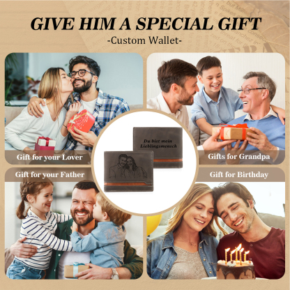 Personalised Men’s Wallet - Customized Photo and Text PU Leather Brown Wallet, Valentine’s Day Gift for Him| Jessemade