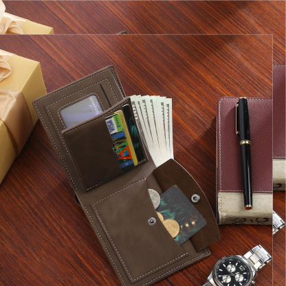 Personalised Men’s Wallet - Customized Photo and Text PU Leather Brown Wallet, Valentine’s Day Gift for Him| Jessemade