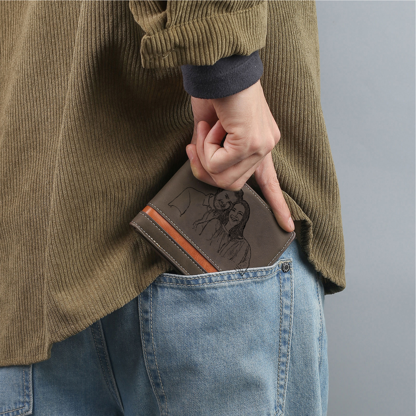 Personalised Men’s Wallet - Customized Photo and Text PU Leather Brown Wallet, Valentine’s Day Gift for Him| Jessemade