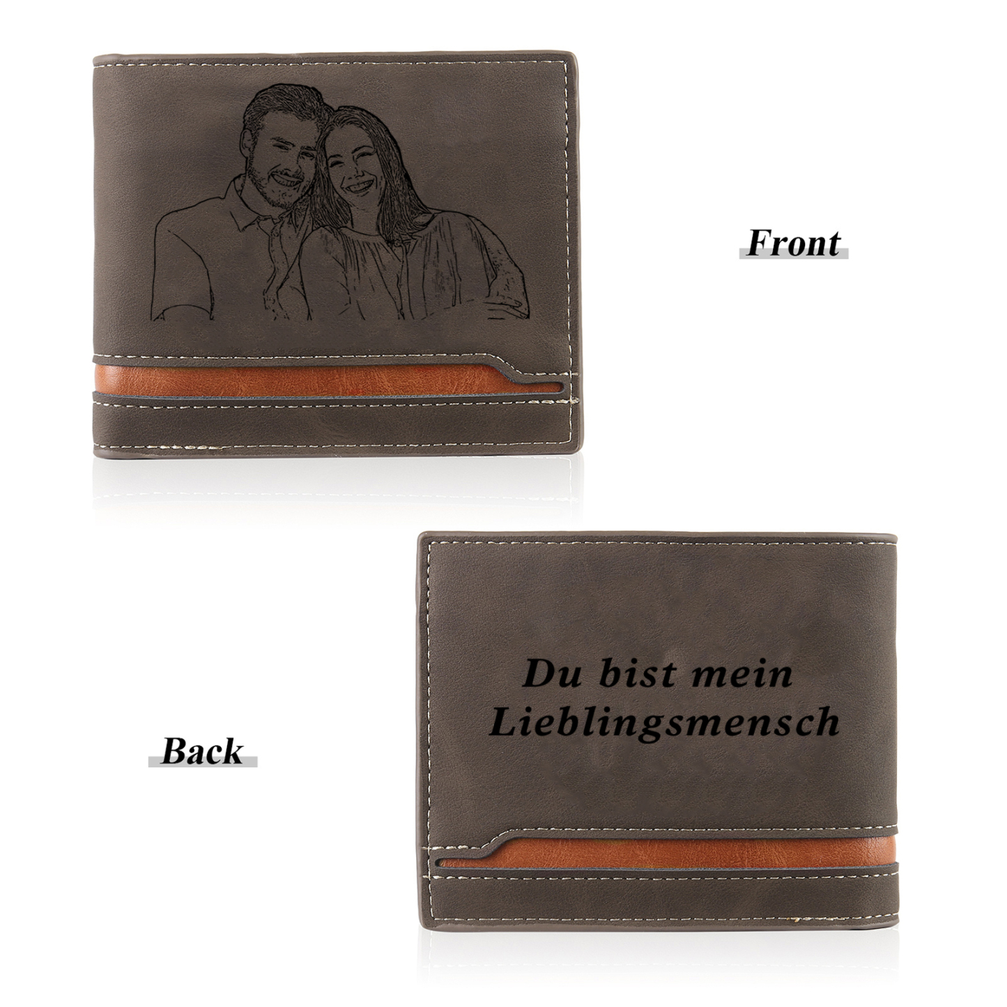 Personalised Men’s Wallet - Customized Photo and Text PU Leather Brown Wallet, Valentine’s Day Gift for Him| Jessemade