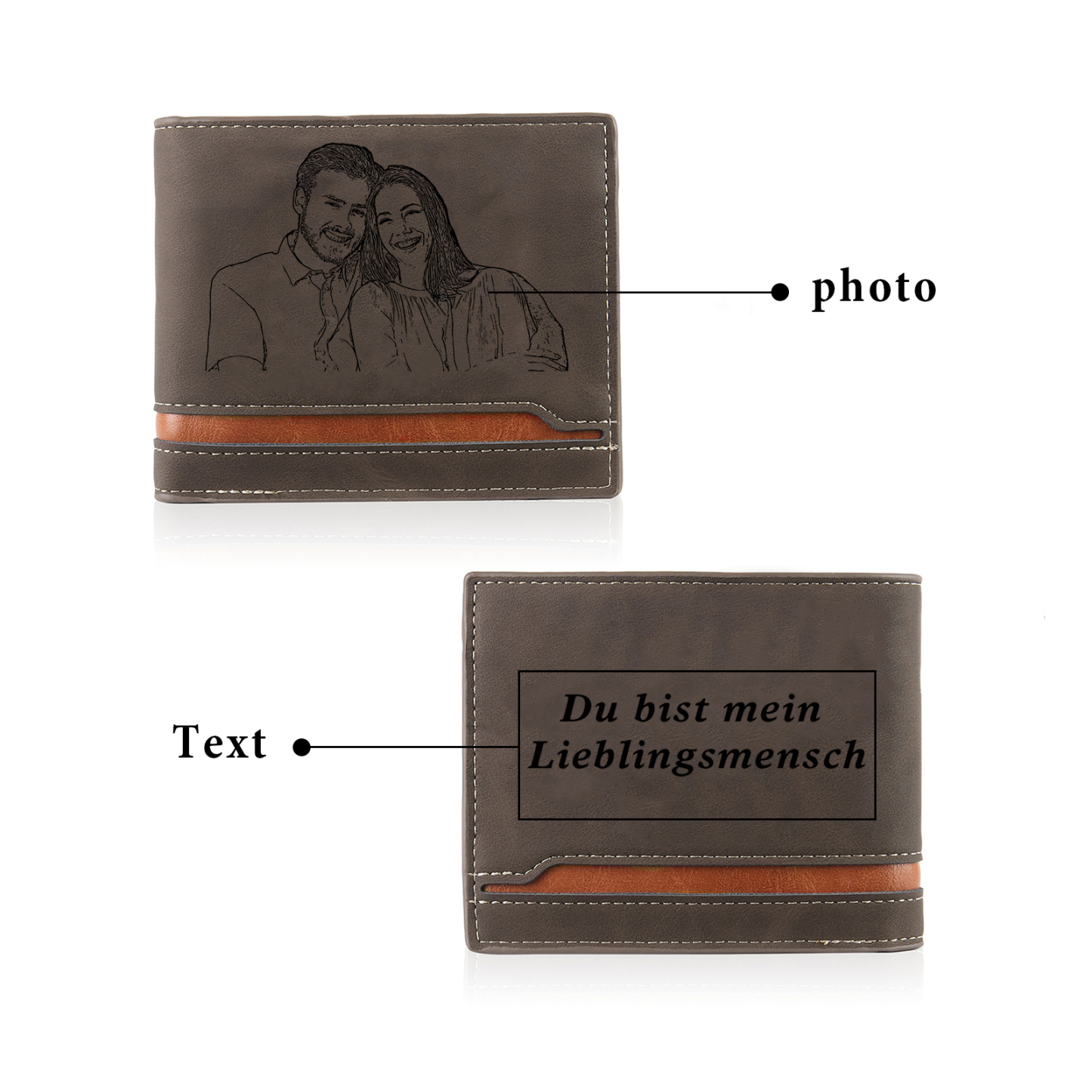 Personalised Men’s Wallet - Customized Photo and Text PU Leather Brown Wallet, Valentine’s Day Gift for Him| Jessemade