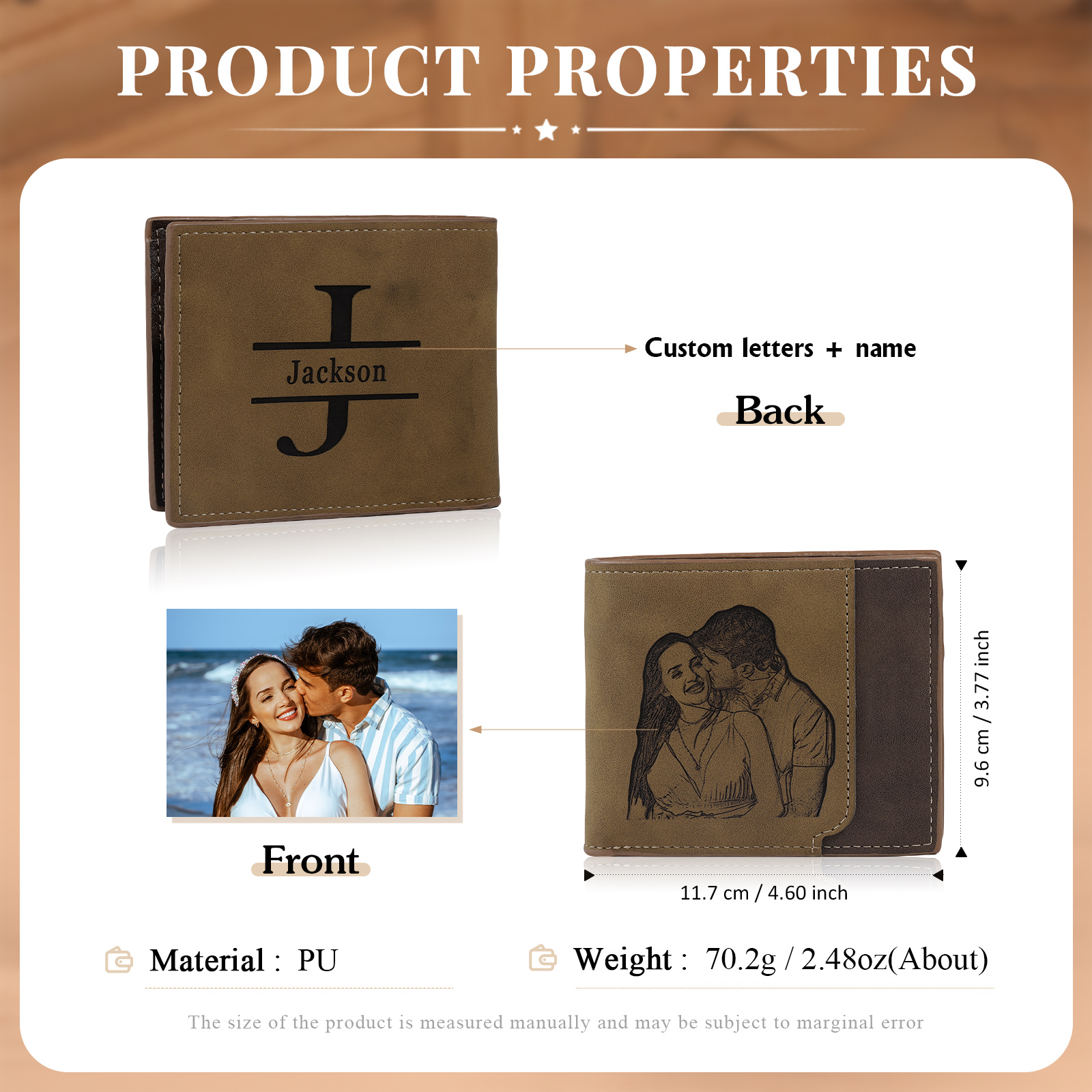 Personalized Men's Wallet with Custom Photo & Name & Letter PU Leather Valentine’s Day Gift for Him | Jessemade