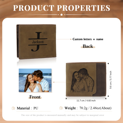 Personalized Men's Wallet with Custom Photo & Name & Letter PU Leather Valentine’s Day Gift for Him | Jessemade