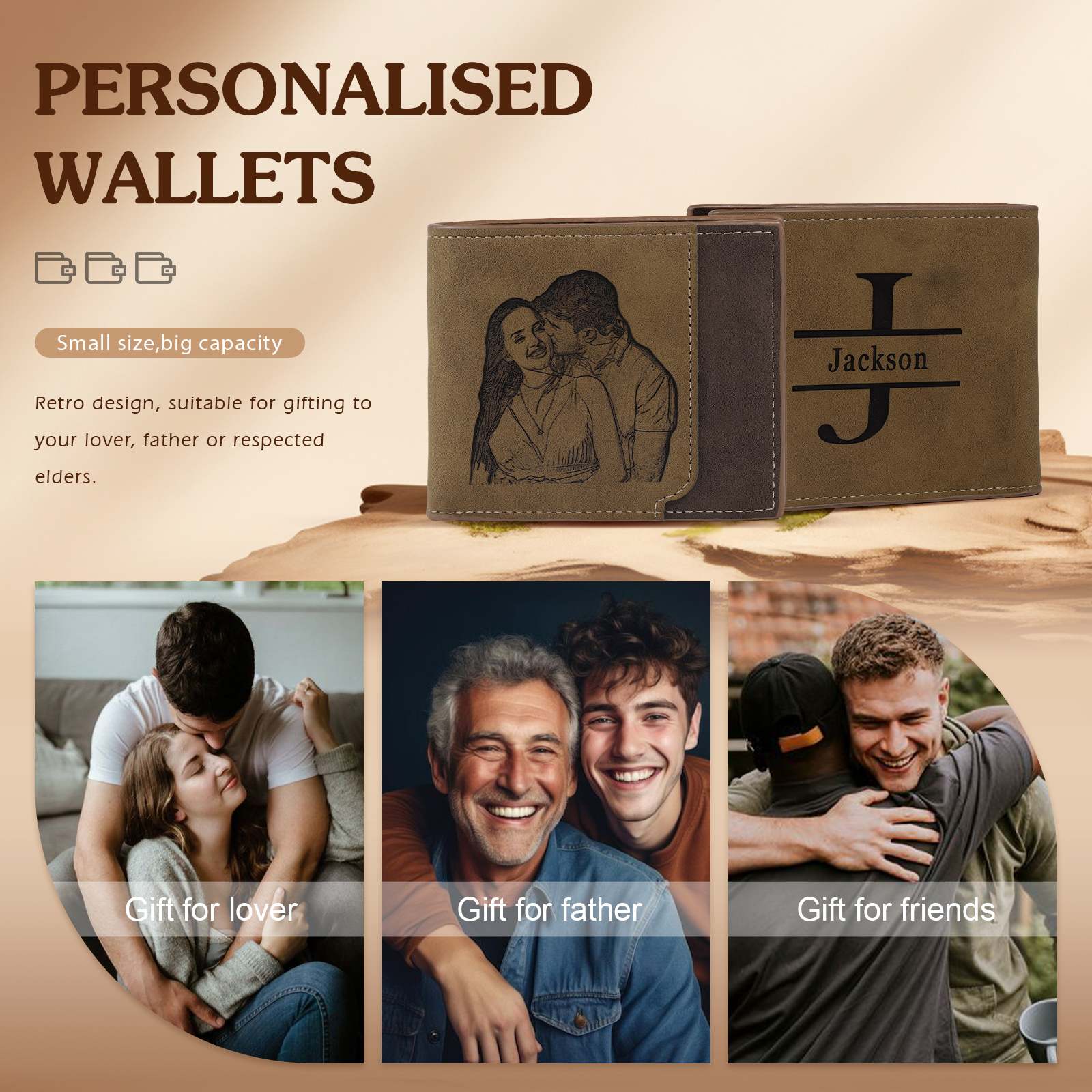 Personalized Men's Wallet with Custom Photo & Name & Letter PU Leather Valentine’s Day Gift for Him | Jessemade