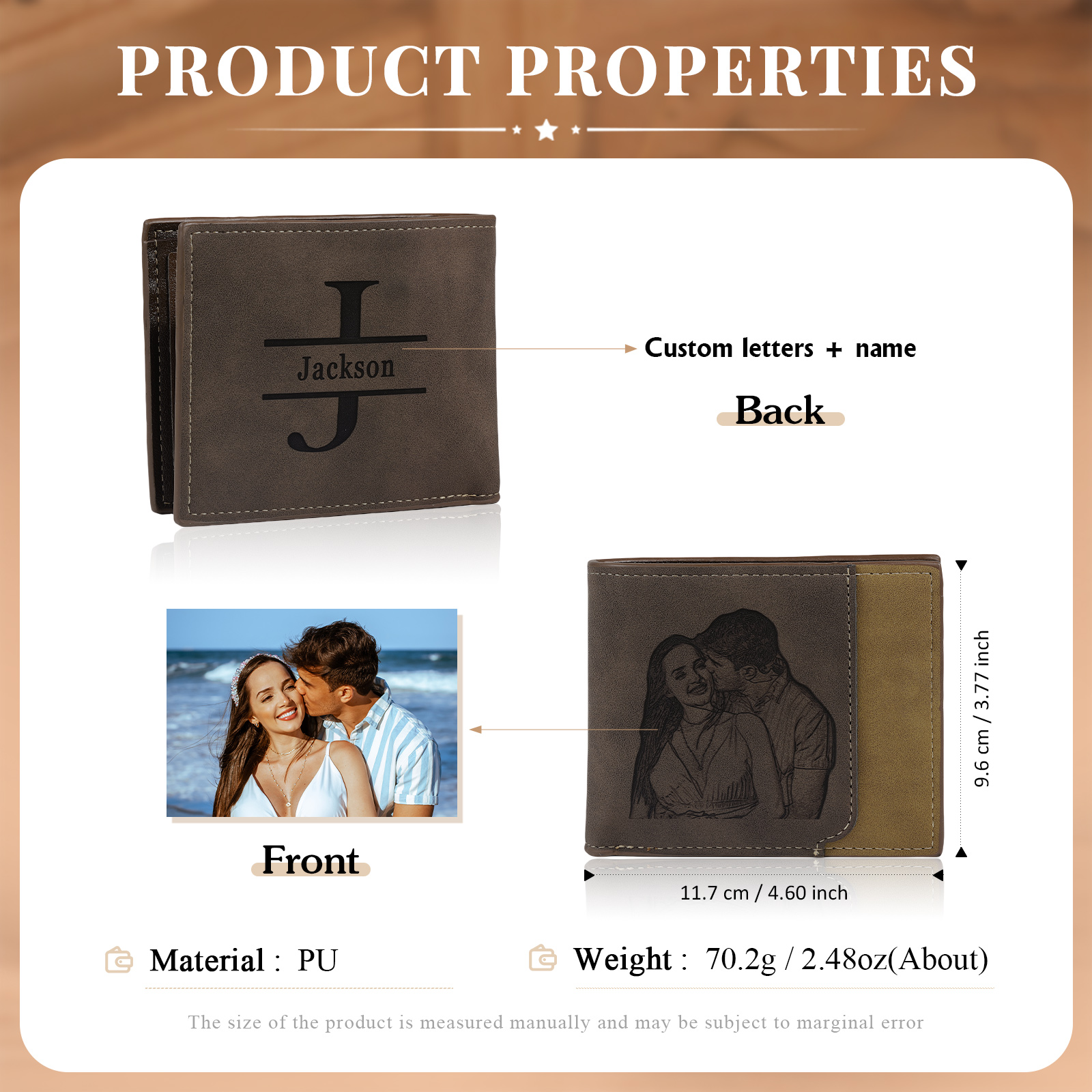 Personalized Men's Wallet with Custom Photo & Name & Letter PU Leather Valentine’s Day Gift for Him | Jessemade