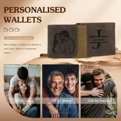 Personalized Men's Wallet with Custom Photo & Name & Letter PU Leather Valentine’s Day Gift for Him | Jessemade