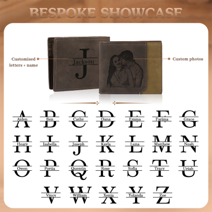 Personalized Men's Wallet with Custom Photo & Name & Letter PU Leather Valentine’s Day Gift for Him | Jessemade