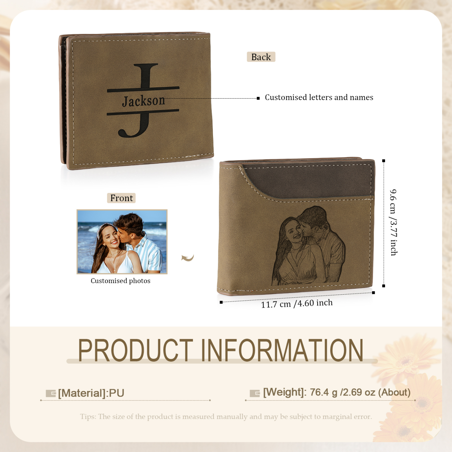 Personalized Men's Wallet with Custom Photo & Name & Letter PU Leather with Gift Box Valentine’s Day Gift for Him | Jessemade