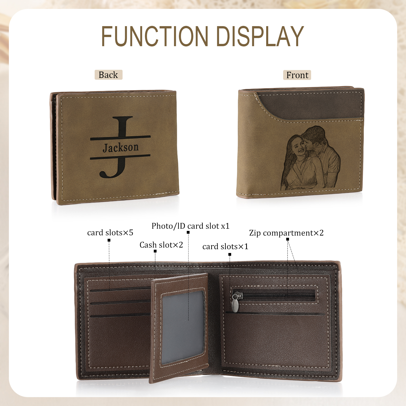 Personalized Men's Wallet with Custom Photo & Name & Letter PU Leather with Gift Box Valentine’s Day Gift for Him | Jessemade