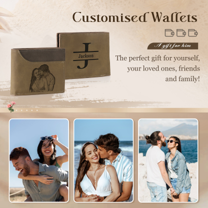 Personalized Men's Wallet with Custom Photo & Name & Letter PU Leather with Gift Box Valentine’s Day Gift for Him | Jessemade