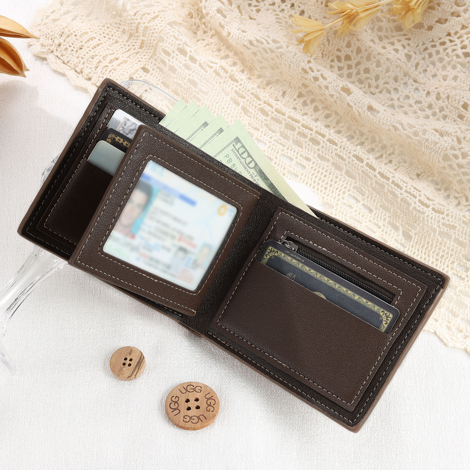 Personalized Men's Wallet with Custom Photo & Name & Letter PU Leather with Gift Box Valentine’s Day Gift for Him | Jessemade