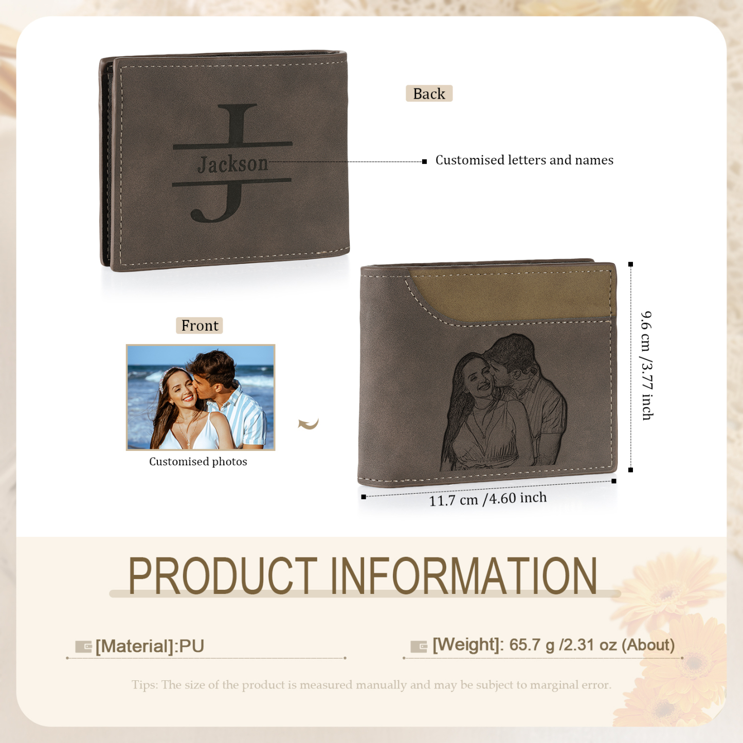 Personalized Men's Wallet with Custom Photo & Name & Letter PU Leather with Gift Box Valentine’s Day Gift for Him | Jessemade