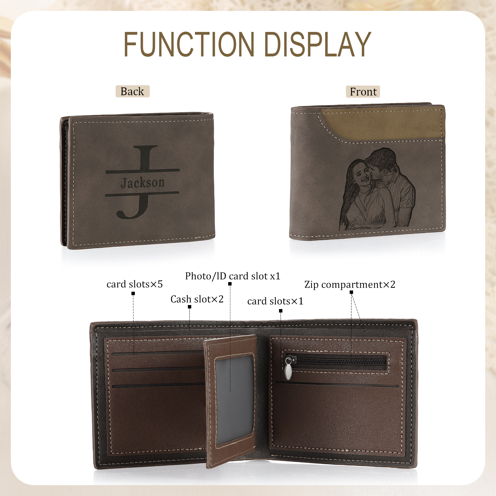 Personalized Men's Wallet with Custom Photo & Name & Letter PU Leather with Gift Box Valentine’s Day Gift for Him | Jessemade