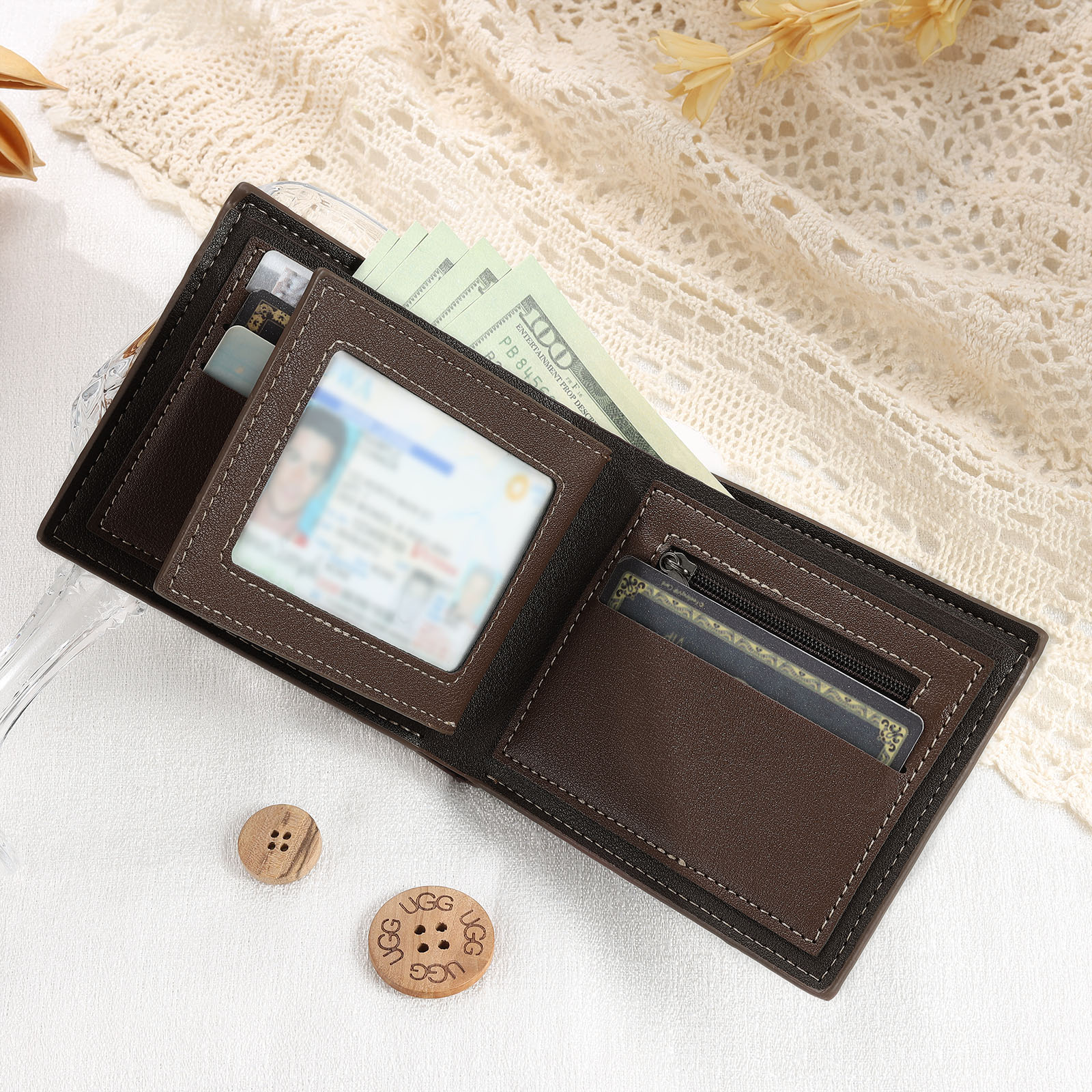 Personalized Men's Wallet with Custom Photo & Name & Letter PU Leather with Gift Box Valentine’s Day Gift for Him | Jessemade