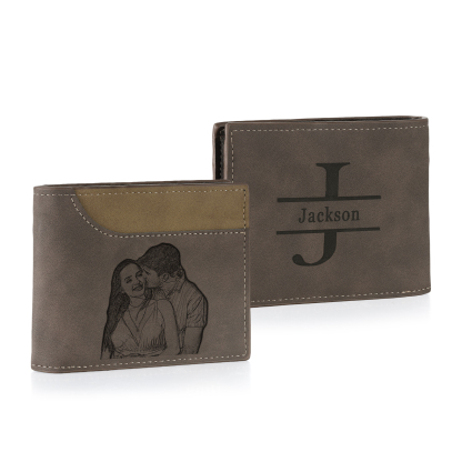Personalized Men's Wallet with Custom Photo & Name & Letter PU Leather