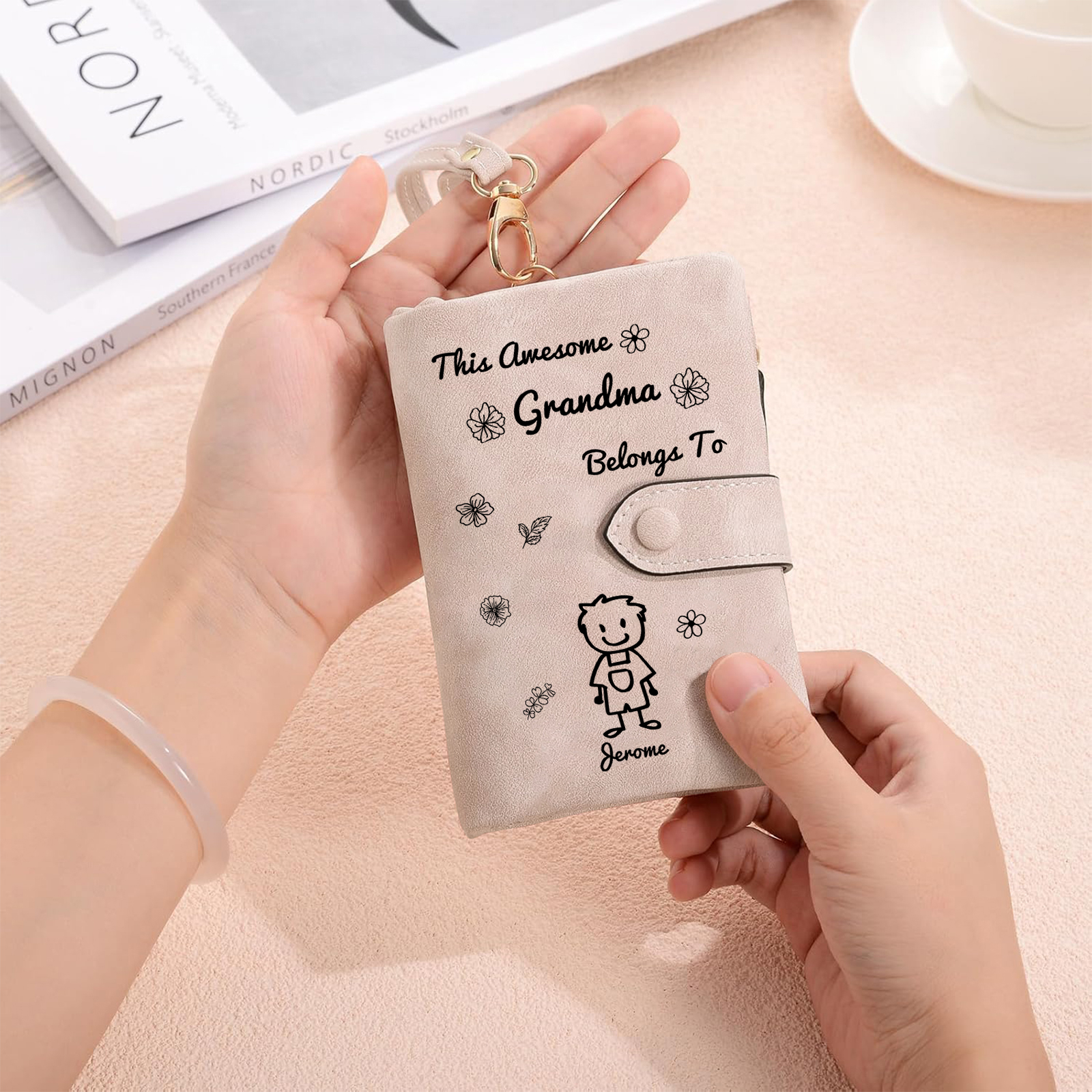 Personalized Women Wallet Custom 1–6 Names & Pattern Leather Wallet Pink Gift for Her "This Awesome Grandma Belongs To" | Jessmade