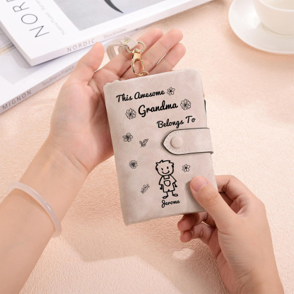 Personalized Women Wallet Custom 1–6 Names & Pattern Leather Wallet Pink Gift for Her "This Awesome Grandma Belongs To" | Jessmade