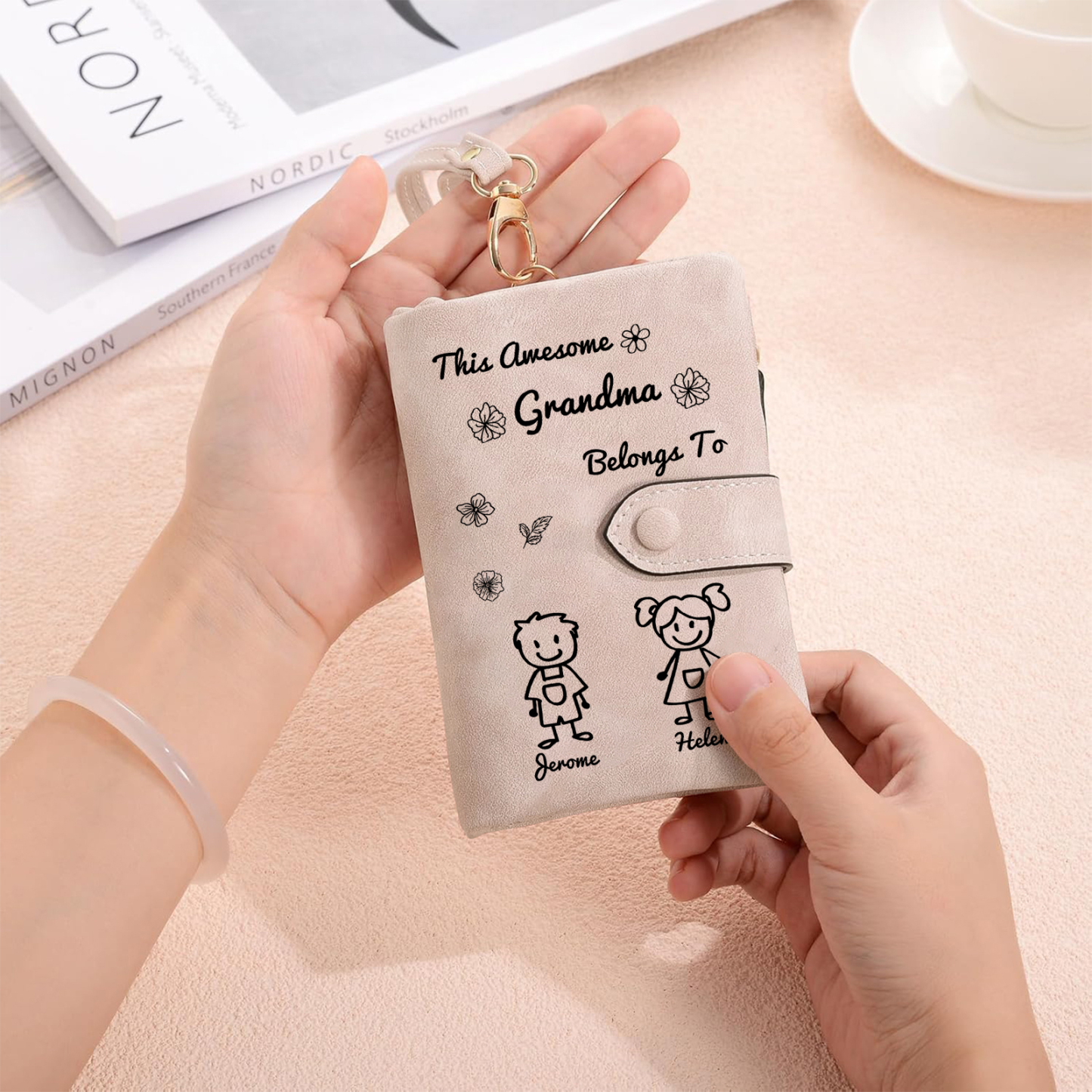 Personalized Women Wallet Custom 1–6 Names & Pattern Leather Wallet Pink Gift for Her "This Awesome Grandma Belongs To" | Jessmade