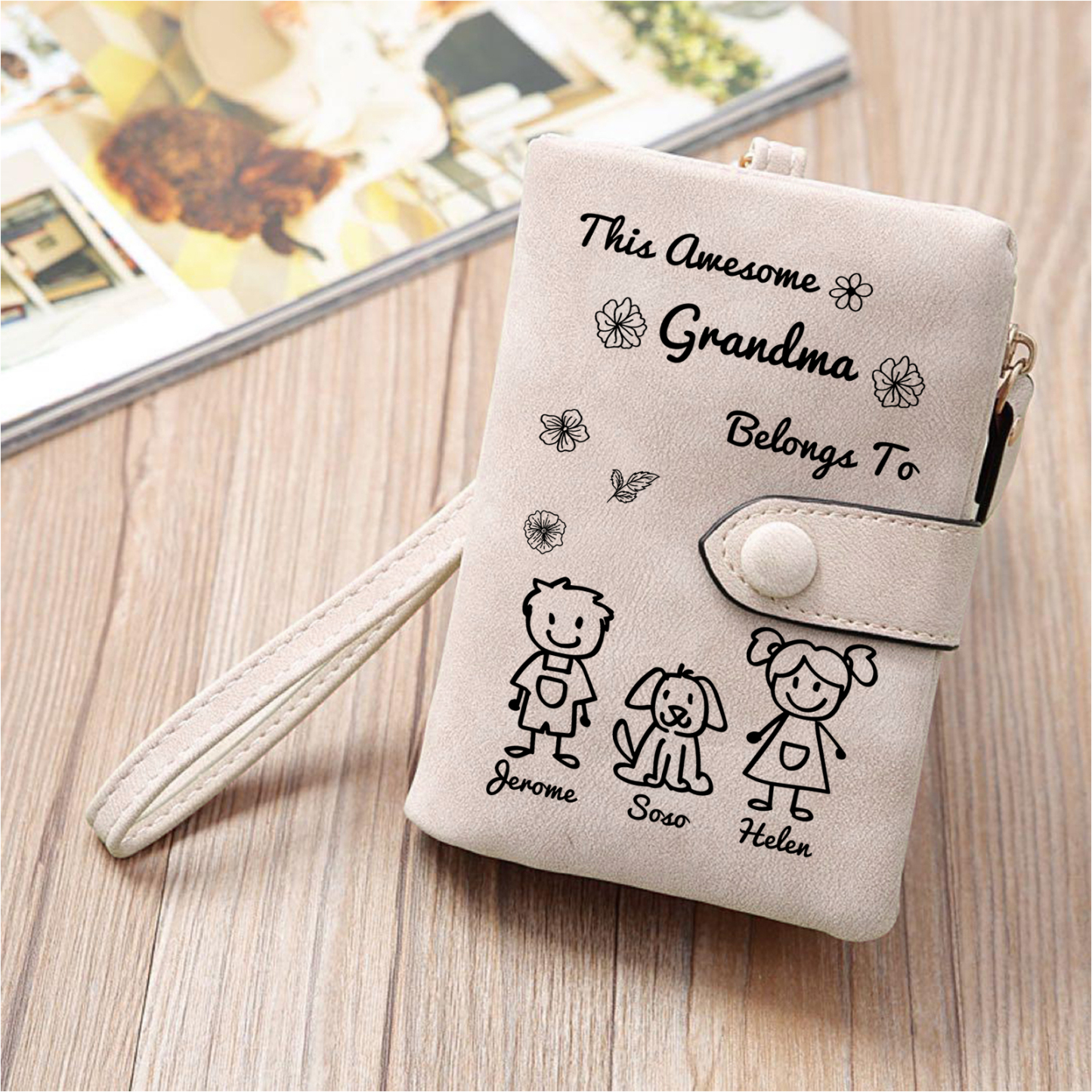 Personalized Women Wallet Custom 1–6 Names & Pattern Leather Wallet Pink Gift for Her "This Awesome Grandma Belongs To" | Jessmade