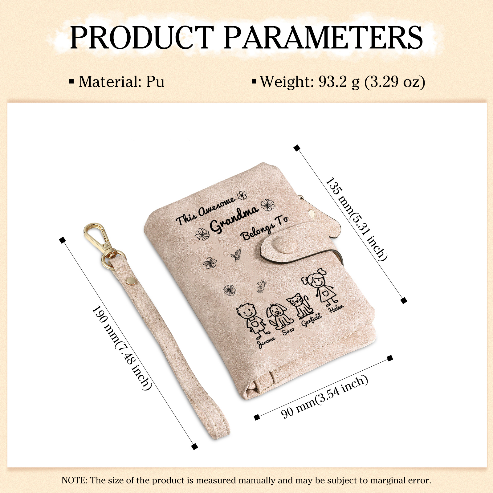 Personalized Women Wallet Custom 1–6 Names & Pattern Leather Wallet Pink Gift for Her "This Awesome Grandma Belongs To" | Jessmade