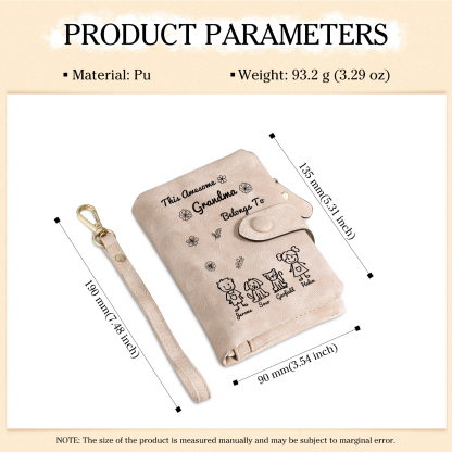 Personalized Women Wallet Custom 1–6 Names & Pattern Leather Wallet Pink Gift for Her "This Awesome Grandma Belongs To" | Jessmade
