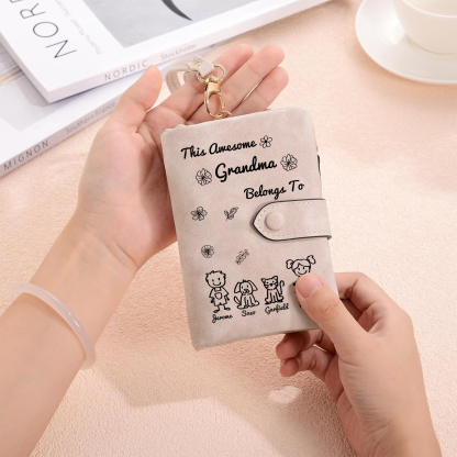 Personalized Women Wallet Custom 1–6 Names & Pattern Leather Wallet Pink Gift for Her "This Awesome Grandma Belongs To" | Jessmade