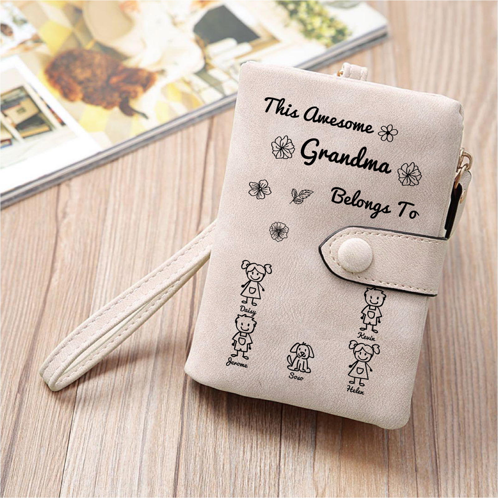 Personalized Women Wallet Custom 1–6 Names & Pattern Leather Wallet Pink Gift for Her "This Awesome Grandma Belongs To" | Jessmade