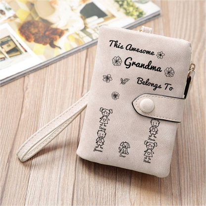 Personalized Women Wallet Custom 1–6 Names & Pattern Leather Wallet Pink Gift for Her "This Awesome Grandma Belongs To" | Jessmade