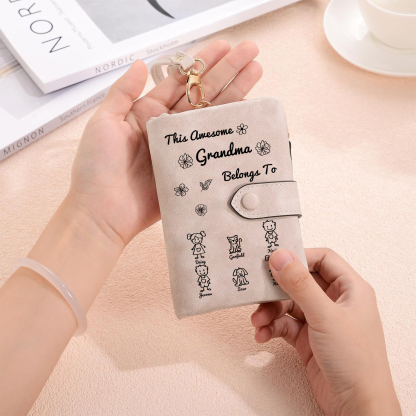 Personalized Women Wallet Custom 1–6 Names & Pattern Leather Wallet Pink Gift for Her "This Awesome Grandma Belongs To" | Jessmade