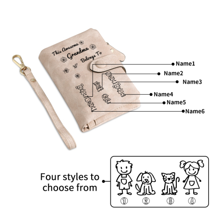 Personalized Women Wallet Custom 1–6 Names & Pattern Leather Wallet Pink Gift for Her "This Awesome Grandma Belongs To" | Jessmade