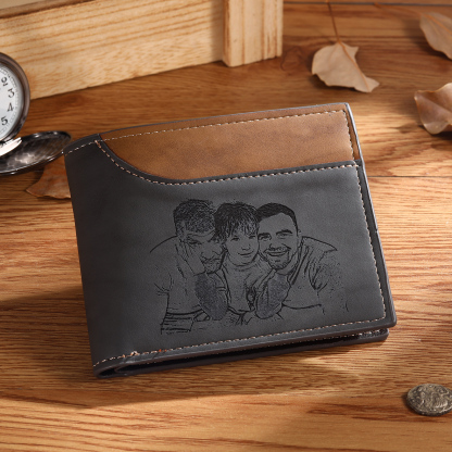 Personalized Men's Wallet with Custom Photo & Name & Letter PU Leather Wallet Gift for Dad/Grandpa | Jessemade