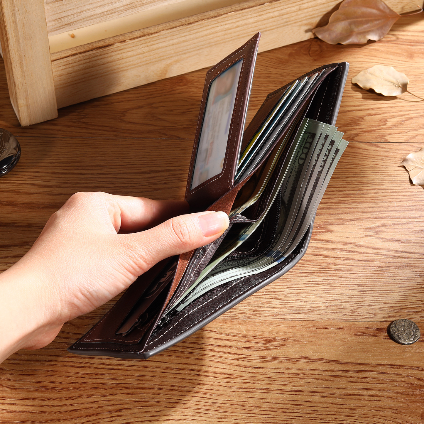 Personalized Men's Wallet with Custom Photo & Name & Letter PU Leather Wallet Gift for Dad/Grandpa | Jessemade