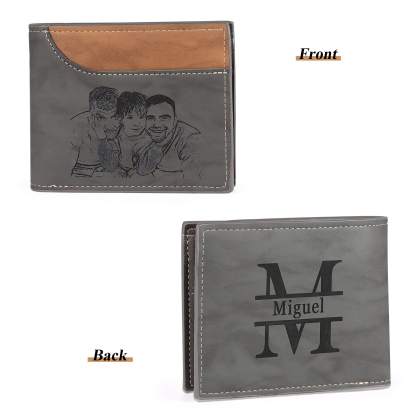 Personalized Men's Wallet with Custom Photo & Name & Letter PU Leather Wallet Gift for Dad/Grandpa | Jessemade