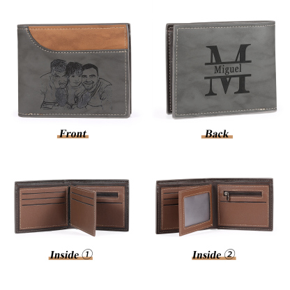 Personalized Men's Wallet with Custom Photo & Name & Letter PU Leather Wallet Gift for Dad/Grandpa | Jessemade