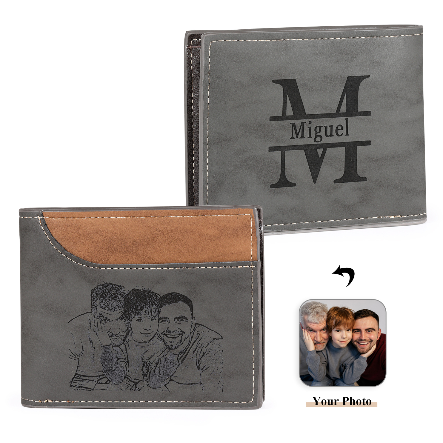 Personalized Men's Wallet with Custom Photo & Name & Letter PU Leather