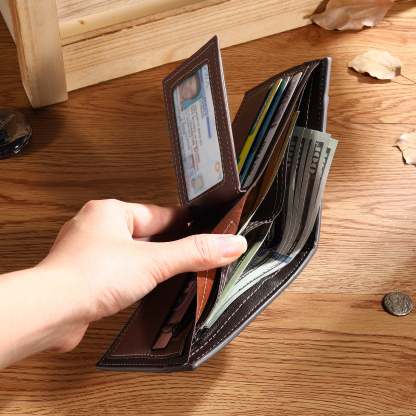 Personalized Men's Wallet with Custom Photo & Name & Letter PU Leather Wallet Christmas Gift for Dad/Grandpa | Jessemade