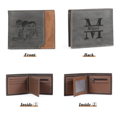 Personalized Men's Wallet with Custom Photo & Name & Letter PU Leather Wallet Christmas Gift for Dad/Grandpa | Jessemade