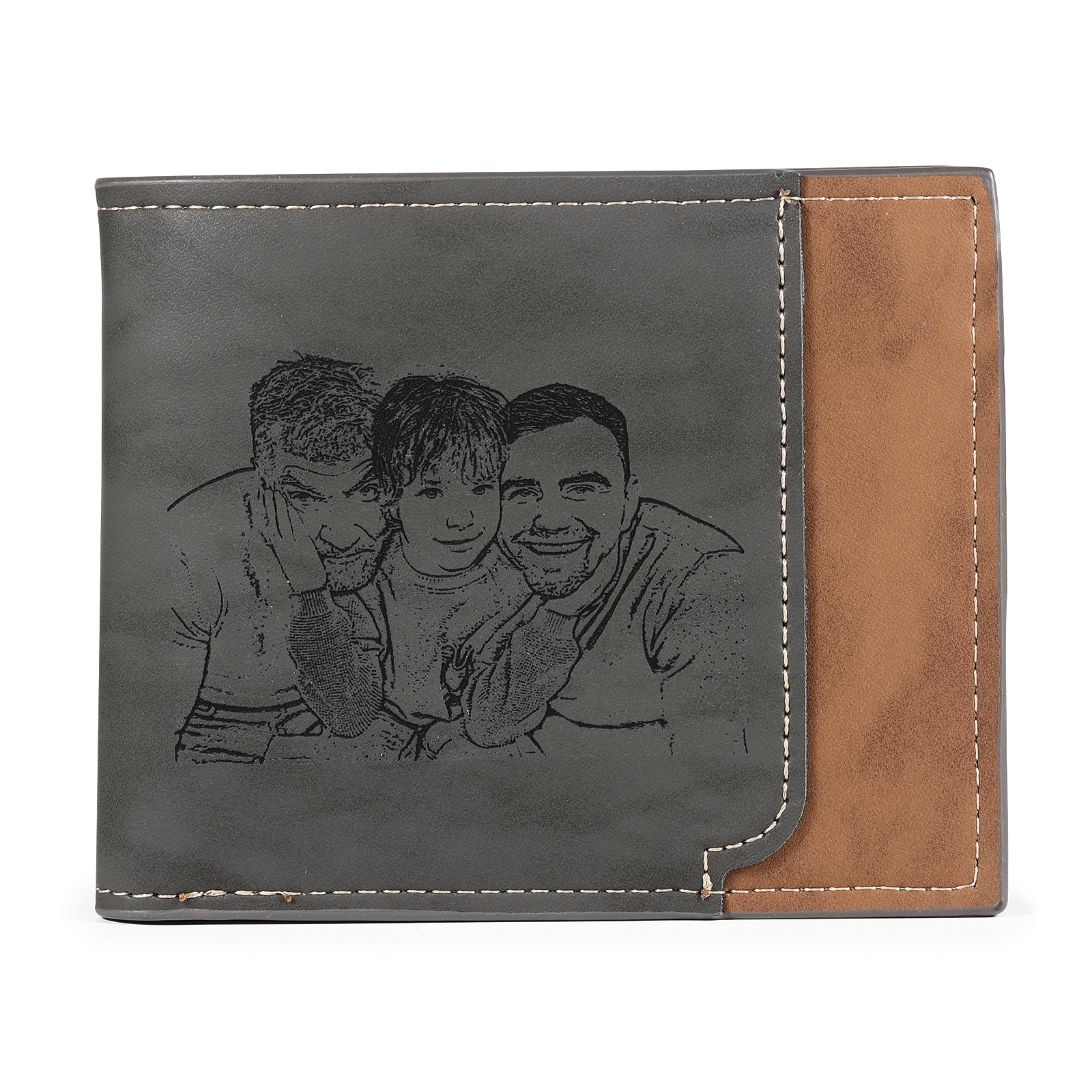 Personalized Men's Wallet with Custom Photo & Name & Letter PU Leather Wallet Christmas Gift for Dad/Grandpa | Jessemade