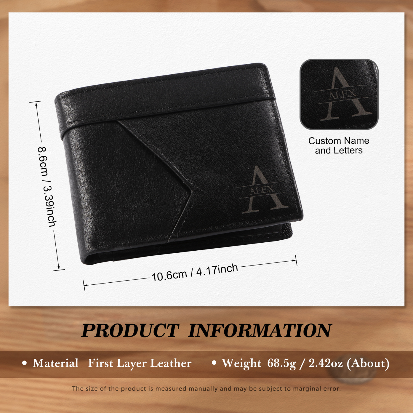 Personalised First  Layer Leather Men's Wallet - Custom Name and Letter Gift for Him | Jessemade