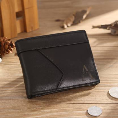Personalised First  Layer Leather Men's Wallet - Custom Name and Letter Gift for Him | Jessemade