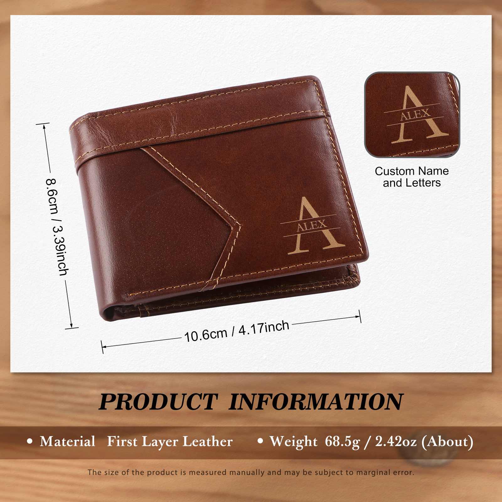 Personalised First  Layer Leather Men's Wallet - Custom Name and Letter Gift for Him | Jessemade