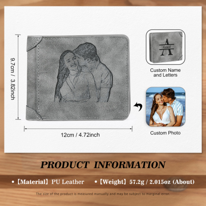 Personalised Men's Wallet with Custom Photo & Name & Letter PU Leather Wallet Couple Gift for Him | Jessemade