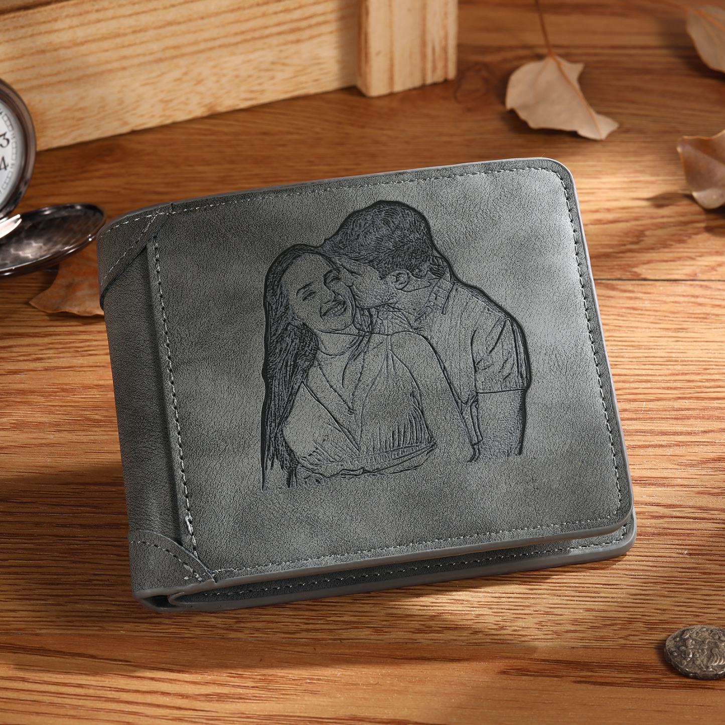 Personalised Men's Wallet with Custom Photo & Name & Letter PU Leather Wallet Couple Gift for Him | Jessemade