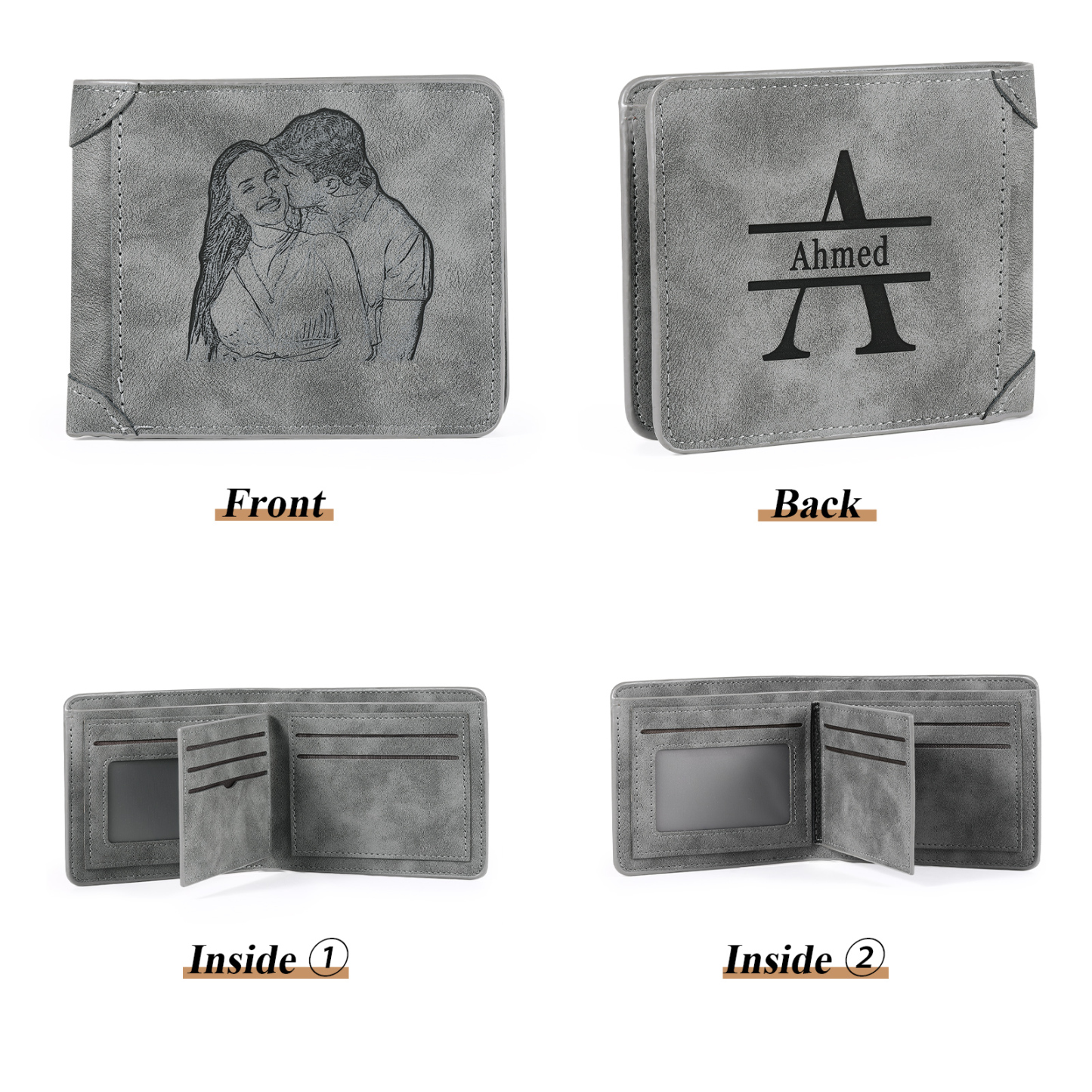 Personalised Men's Wallet with Custom Photo & Name & Letter PU Leather Wallet Couple Gift for Him | Jessemade