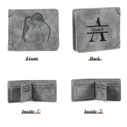 Personalised Men's Wallet with Custom Photo & Name & Letter PU Leather Wallet Couple Gift for Him | Jessemade