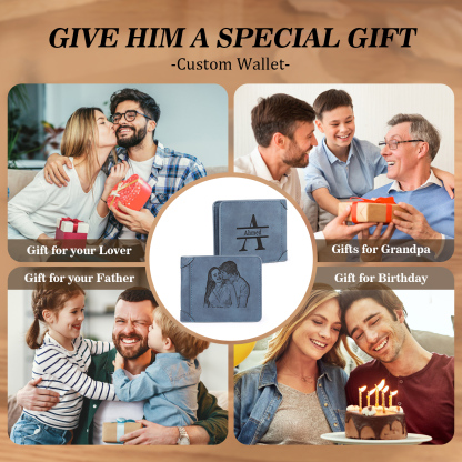 Personalised Men's Wallet with Custom Photo & Name & Letter PU Leather Wallet Couple Gift for Him | Jessemade
