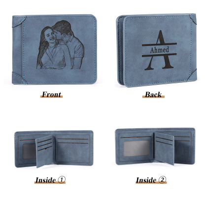 Personalised Men's Wallet with Custom Photo & Name & Letter PU Leather Wallet Couple Gift for Him | Jessemade