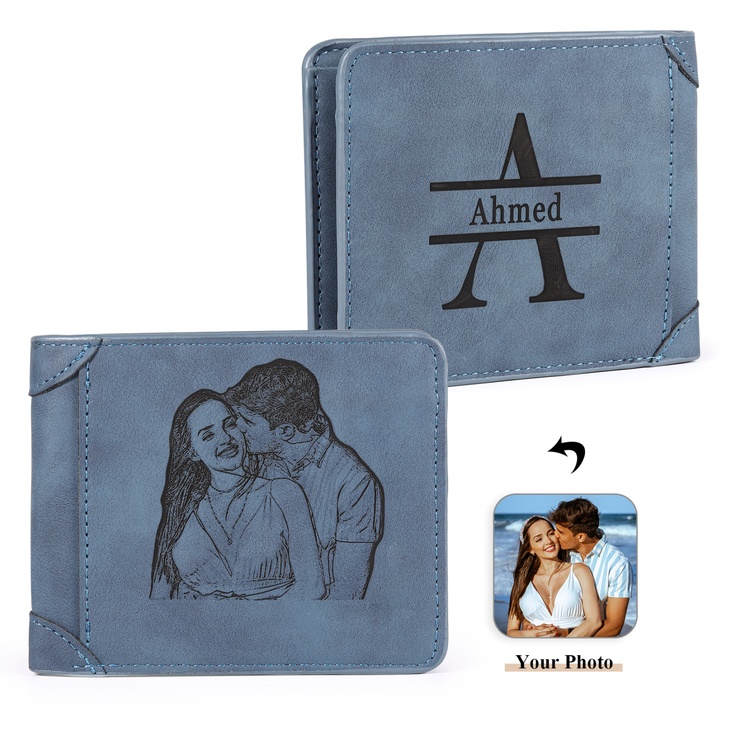 Personalised Men's Wallet with Custom Photo & Name & Letter PU Leather Wallet Couple Gift for Him | Jessemade