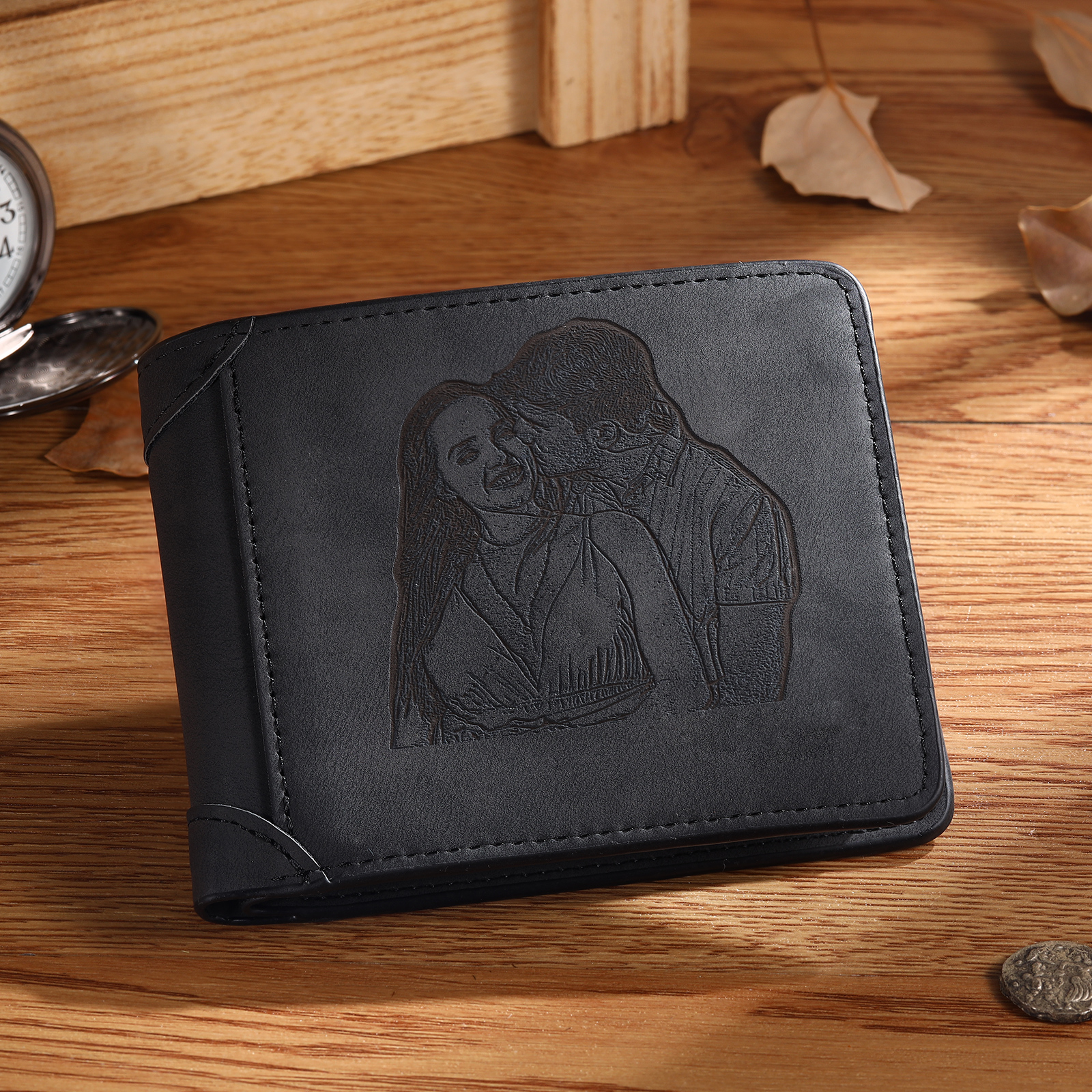 Personalised Men's Wallet with Custom Photo & Name & Letter PU Leather Wallet Couple Gift for Him | Jessemade